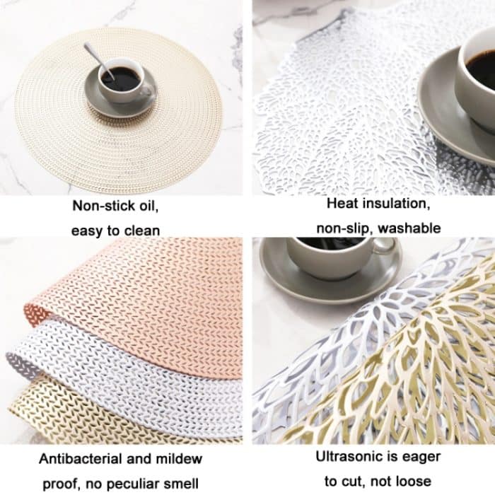 6 Stück hohle, langlebige, isolierte Tischsets aus PVC mit Tischplatte, Gold, Silver, Copper – Bild 4