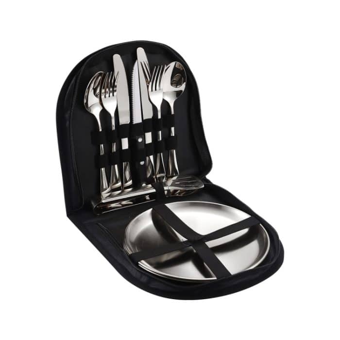 TBD0602826301.jpg Tragbares Besteckset aus Edelstahl, Western-Steakmesser, Gabel, Löffel-Set, Farbe:, Black and Silver, Black Gold, Black Rose Gold, Blue Silver, Blue Gold, Blue Rose Gold, Red Silver, Red Gold, Red Rose Gold – Bild 1