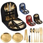 Tragbares Besteckset aus Edelstahl, Western-Steakmesser, Gabel, Löffel-Set, Farbe:, Black and Silver, Black Gold, Black Rose Gold, Blue Silver, Blue Gold, Blue Rose Gold, Red Silver, Red Gold, Red Rose Gold – Bild 2
