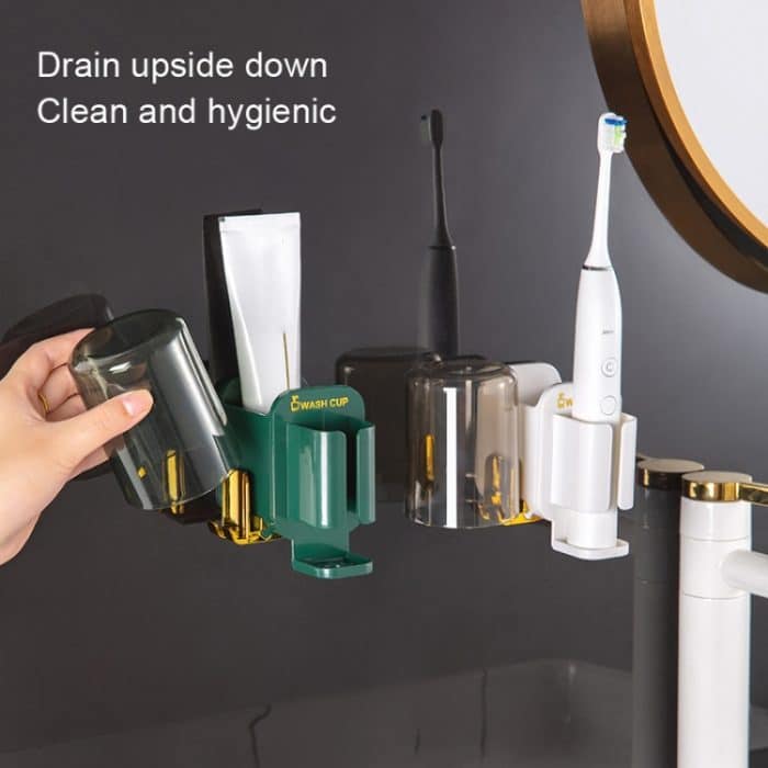 JM056 Zahnbürstenständer zur Wandmontage, Zahnpasta-Aufbewahrungsregal, Stil:, Electric Dark Green, Electric Black, Electric White, Regular Black, Regular White, Regular Dark Green – Bild 5