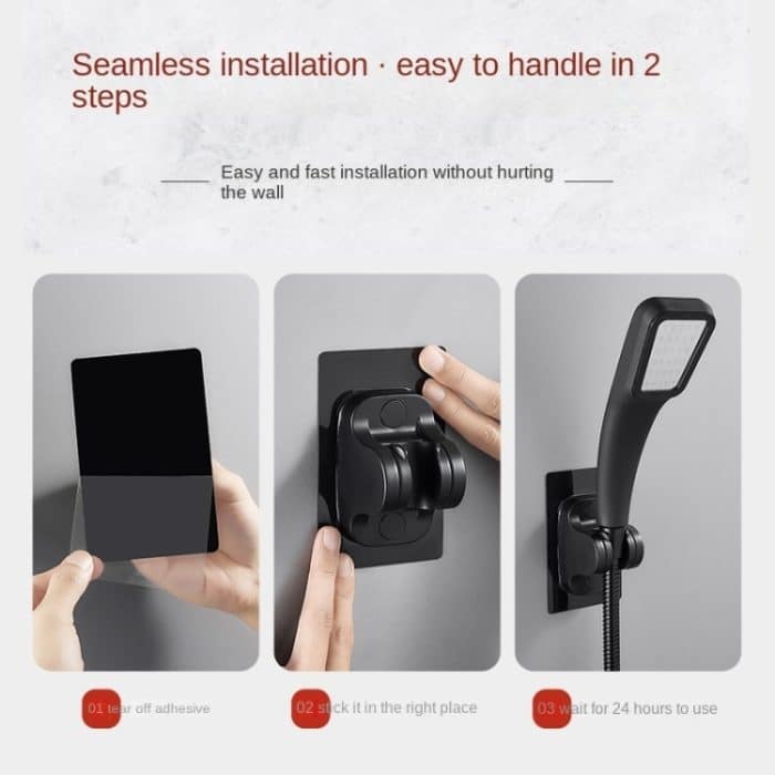 2 Stück selbstklebender Duscharm-Kopfhalter, verstellbare Wandmontage, feste Basis, Silver, Black – Bild 6