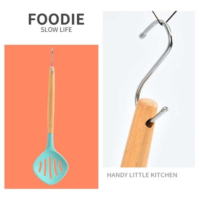 Silikon-Küchenset aus Buchenholz mit Aufbewahrungseimer, Dark Gray, Gray Blue, Green, Khaki – Bild 4