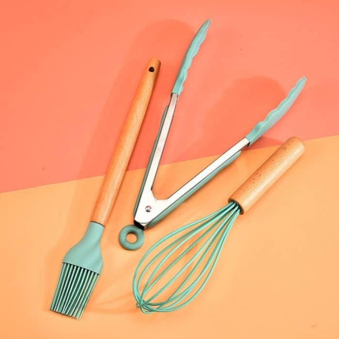 Silikon-Küchenset aus Buchenholz mit Aufbewahrungseimer, Dark Gray, Gray Blue, Green, Khaki – Bild 5