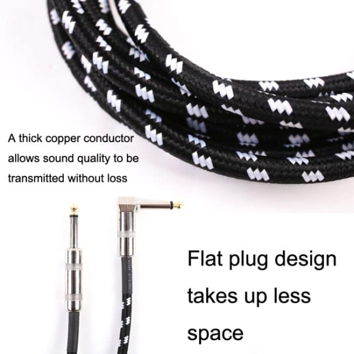 Gitarren-Verbindungsdraht, Folk-Bass-Performance, Rauschunterdrückung, Ellenbogen-Audio-Gitarrendraht, Größe:, 0.5m(Black White), 1m(Black White), 3m(Black White), 6m(Black White) – Bild 3
