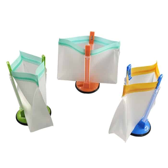 2 Stück Baggy Rack-Halter für Lebensmittelzubereitungsbeutel, Kunststoff-Gefrierbeutel, Druckverschlussbeutel-Halter, Green, Blue, Orange – Bild 6