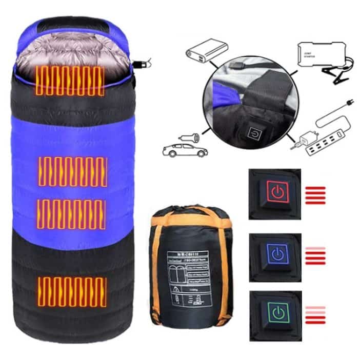 USB-elektrischer Daunen-Baumwollschlafsack mit 3-Gang-Temperatureinstellung, (180+30)x75cm Blue, (180+30)x75cm Orange – Bild 2