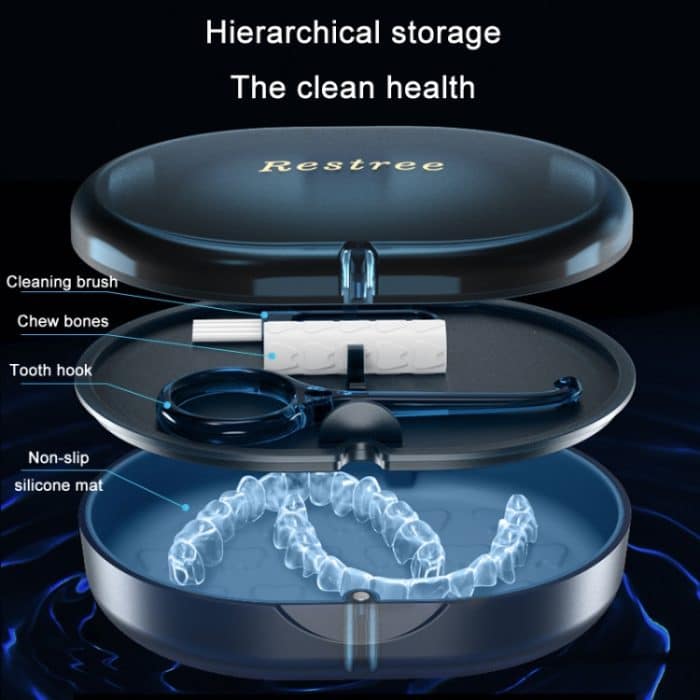 Magnetische Zahnspange Halter Beauty Mirror Aufbewahrungsbox mit Kaukleber, Black, Navy – Bild 4