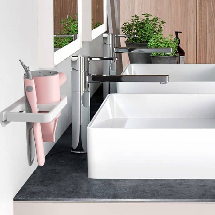 2-in-1-Wandhalterung für Haartrockner, Badezimmerregal, White, Black – Bild 3