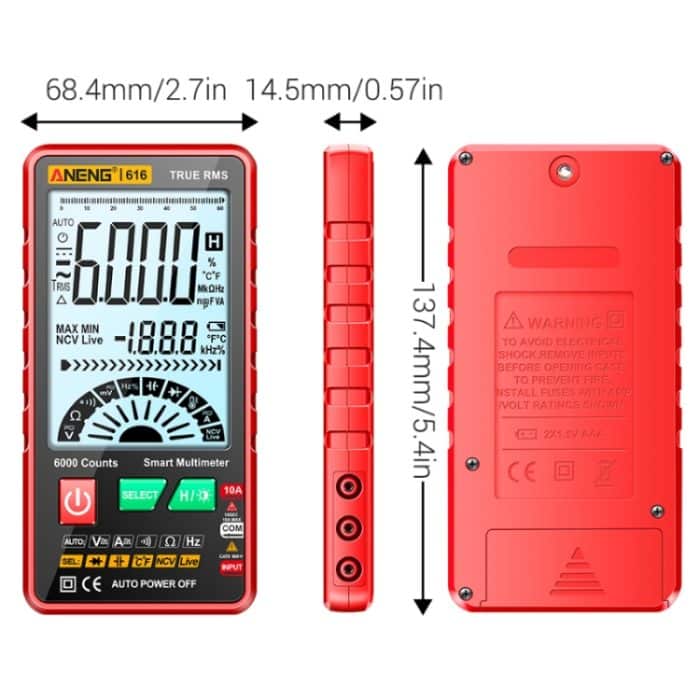 ANENG 616 Automatisches, hochpräzises Kapazitätsmultimeter mit digitaler Anzeige, Red, Black – Bild 3