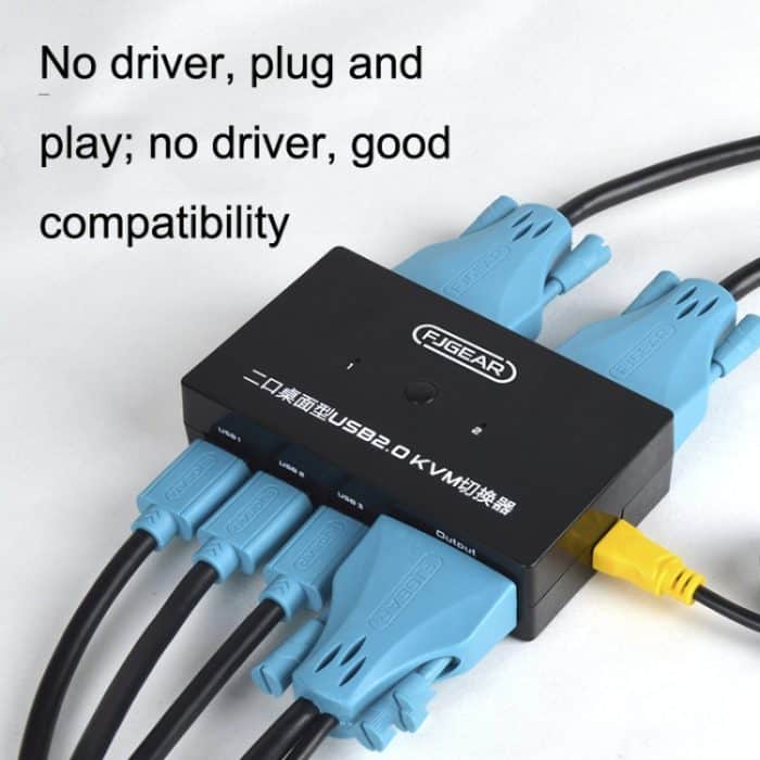 FJGEAR FJ-201UK 2 In 1 Out KVM-Umschalter mit Desktop-Controller mit Kabel, FJ-201UK – Bild 2