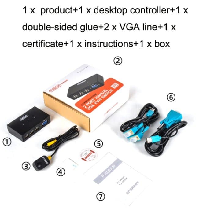 FJGEAR FJ-201UK 2 In 1 Out KVM-Umschalter mit Desktop-Controller mit Kabel, FJ-201UK – Bild 6
