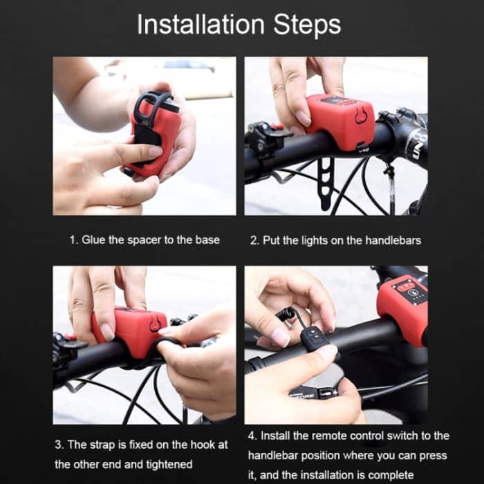 2-in-1-Fahrradklingel, wiederaufladbar, wasserdicht, hohe Dezibel-Klingel mit Highlight-Licht, Black, Red, Blue – Bild 5