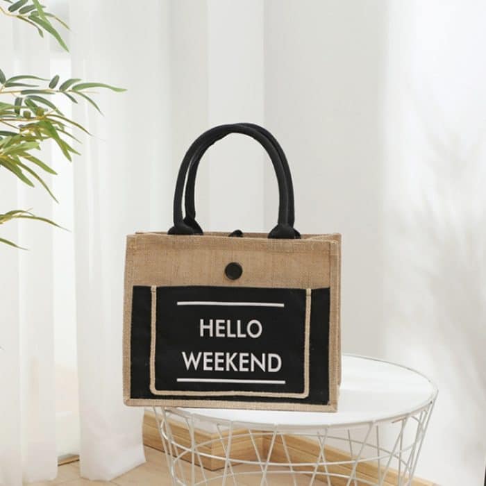 Tragbare Einkaufstasche, wasserdichte Lunchtasche aus Leinen, Black, White – Bild 4