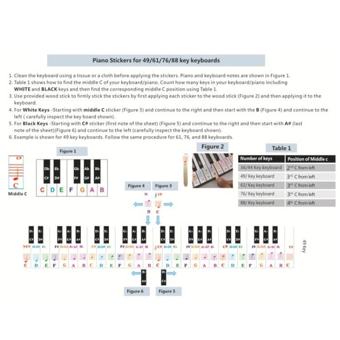 5PCS Kinder Klavier Tastatur Farbe Aufkleber Musikinstrument Zubehör, QT-005, QT-005-A, QT-0302 – Bild 6
