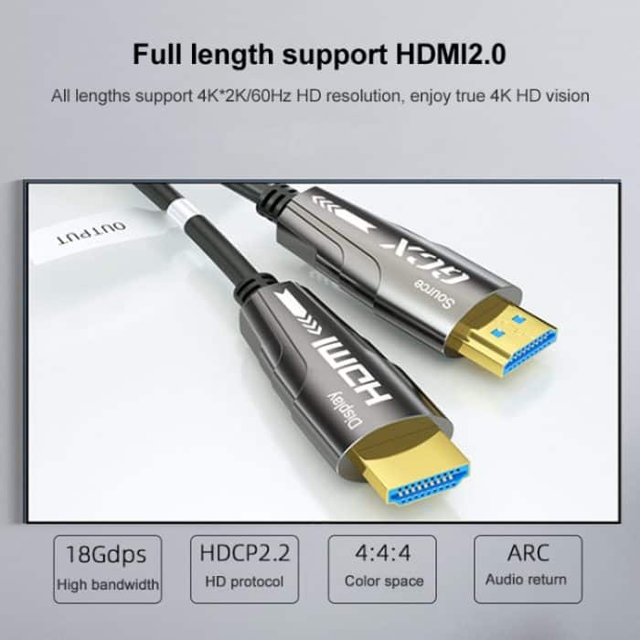 HDMI 2.0-Stecker auf HDMI 2.0-Stecker, aktives optisches 4K-HD-Kabel, Kabellänge:, 1.8m(Grey), 3m(Grey), 5m(Grey), 8m(Grey), 10m(Grey), 15m(Grey), 20m(Grey), 25m(Grey), 30m(Grey), 35m(Grey), 40m(Grey), 45m(Grey), 50m(Grey), 60m(Grey), 70m(Grey), 80m(Gr... – Bild 3