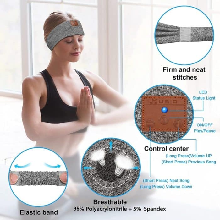 Bluetooth-Stirnband-Kopfhörer-Schlafmaske für Seitenschläfer, Workout, Laufen, Sleep Mask Hemp Gray – Bild 4
