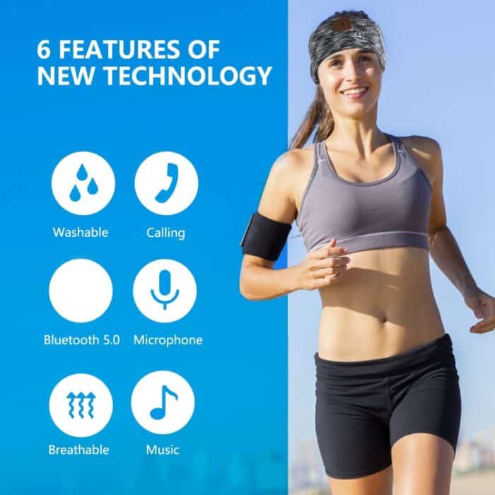 Bluetooth-Kopfhörer mit kabellosem Kopfband, schnell trocknend, zum Schlafen, mit HD-Lautsprechern, Stripe Black – Bild 2