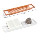 Rutschfestes Badewannenregal aus Bambus, multifunktionales Einweichregal, Bamboo Color, White – Bild 2