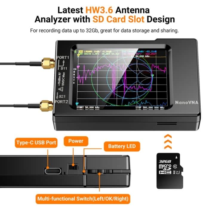 NANOVNA-H Verbesserte Version 2,8 Zoll TFT 50 kHz-1,5 GHz Vektor-Netzwerk-Antennenanalysator MF HF VHF UHF mit SD-Karte, 2.8 Inch – Bild 5