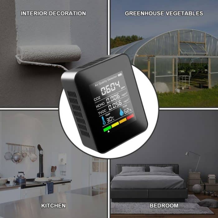 5-in-1-Temperatur-Feuchtigkeits-TVOC-HCHO-CO2-Großbild-Display, digitaler Luftqualitätsmonitor, 5 In 1 Semiconductor – Bild 7