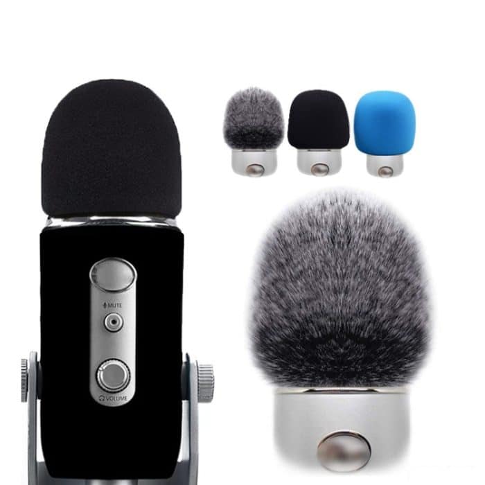 Für Blue Yeti Pro Anti-Pop und winddichte Schwamm-/Flauschige Mikrofonabdeckung, Black Sponge, Blue Sponge, Black Hair, Gray Hair – Bild 2