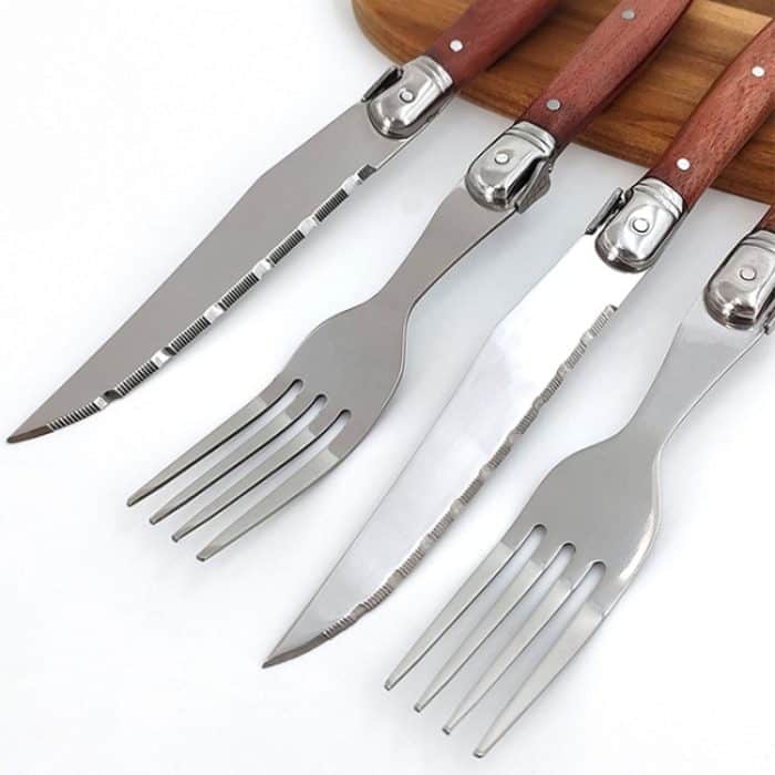 Messer- und Gabelbesteck aus Edelstahl mit Palisandergriff, Spezifikation:, 1 Knife, 1 Fork, 3 Knives + 3 Forks – Bild 5