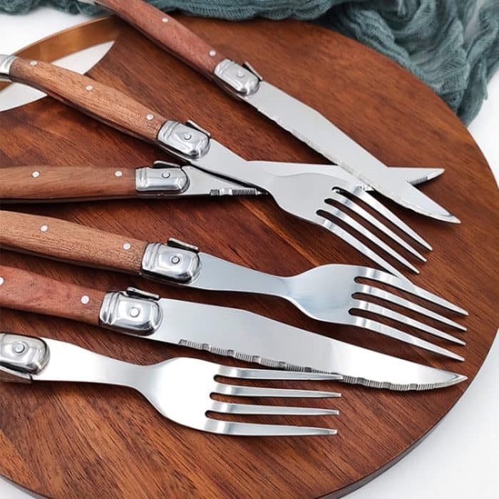 Messer- und Gabelbesteck aus Edelstahl mit Palisandergriff, Spezifikation:, 1 Knife, 1 Fork, 3 Knives + 3 Forks – Bild 6
