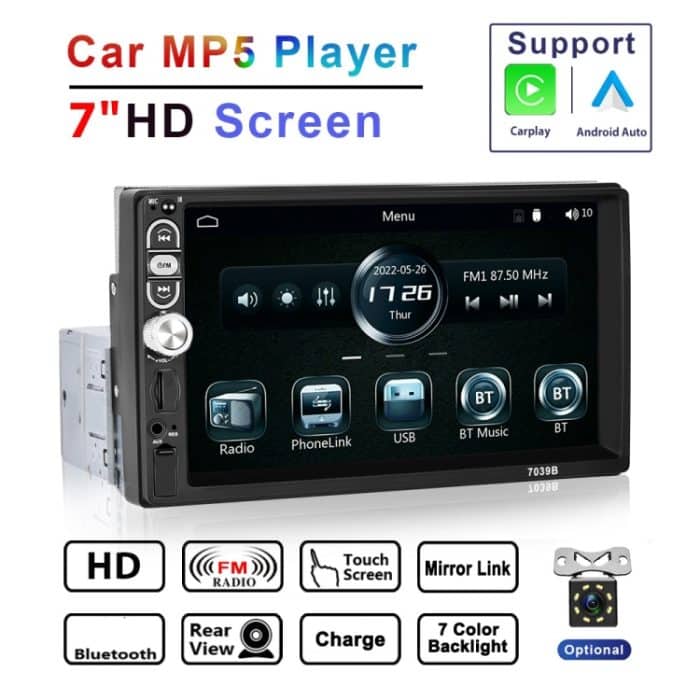 F133 7 Zoll MP5 Bluetooth Player Universal Wired CarPlay Rückfahrbild integriert, Stil:, 7 Inches Standard, 7 Inches Standard+4 Lights Camera, 7 Inches Standard+8 Lights Camera, 7 Inches Standard+12 Lights Camera – Bild 5