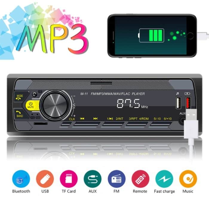 M11T Auto Bluetooth MP3 Player ISO Schnittstelle EQ Soundeffekt Schnellladung Buntes Tastenradio, A3032 – Bild 5