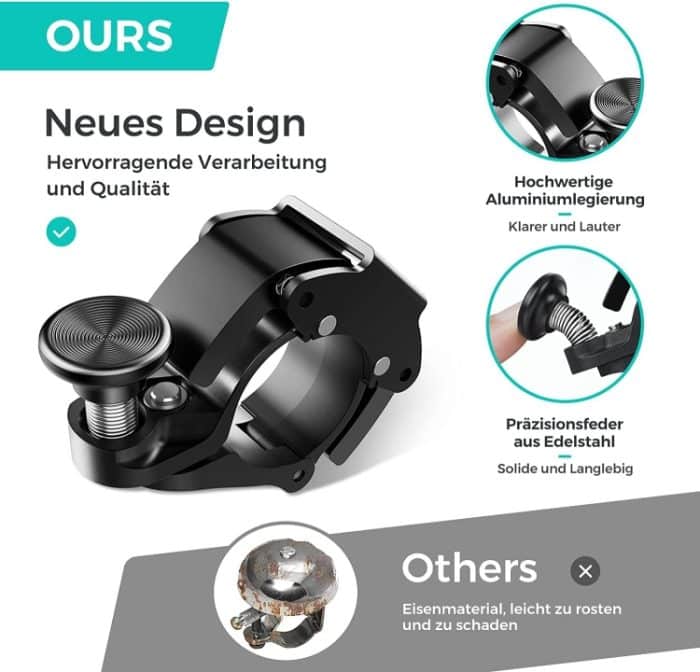 100dB Aluminiumlegierung Mini Fahrradklingel Fahrradhupe für 22-24mm Lenker, 100dB – Bild 2