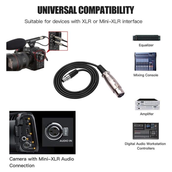 Xlrmini Caron-Buchse auf Mini-Buchse, Ausgleichskabel für 48 V Soundkarte, Mikrofon, Audiokabel, Länge:, 0.5m, 1m, 1.5m, 2m, 3m, 5m, 10m – Bild 7