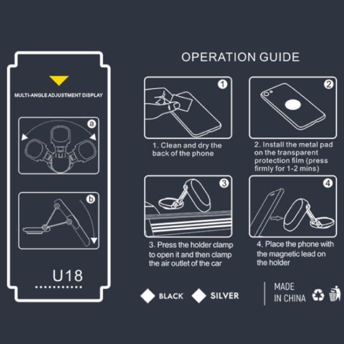 U18 Mini Auto faltbare rotierende magnetische Handy-Navigationshalterung, U18 (Black), U18 (Silver) – Bild 5