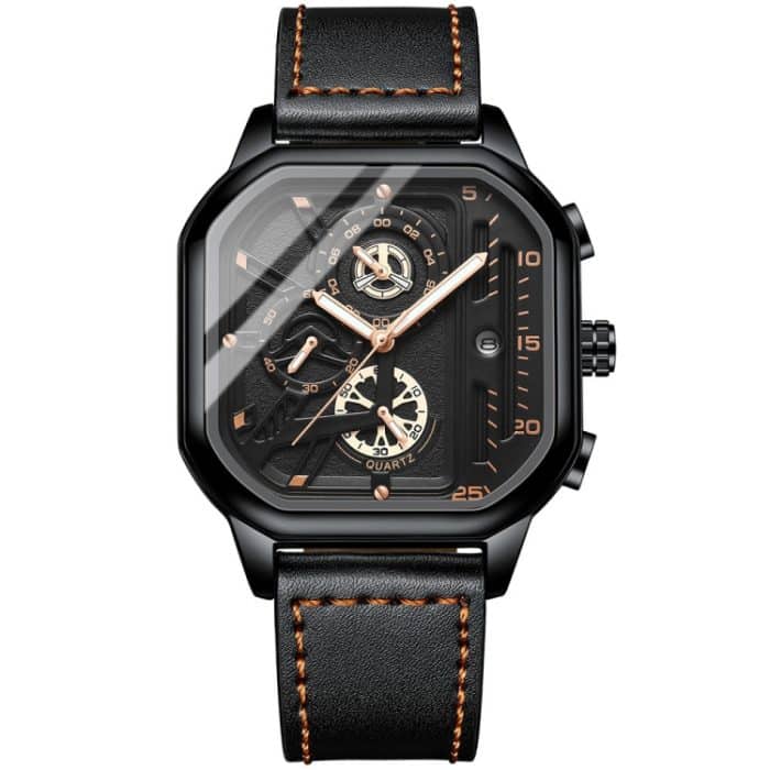 TBD0603436902.jpg BINBOND B6577 30M wasserdichte leuchtende quadratische Quarzuhr, Black Leather-Rose Gold, Black Leather-Black-Rose Gold, Black Leather-Black-Black, Black Leather-White-White, Black Steel-Black-Rose Gold, Black Steel-Black-White, Rose Gold-Black-Rose Go... – Bild 1