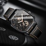 BINBOND B6577 30M wasserdichte leuchtende quadratische Quarzuhr, Black Leather-Rose Gold, Black Leather-Black-Rose Gold, Black Leather-Black-Black, Black Leather-White-White, Black Steel-Black-Rose Gold, Black Steel-Black-White, Rose Gold-Black-Rose Go... – Bild 4