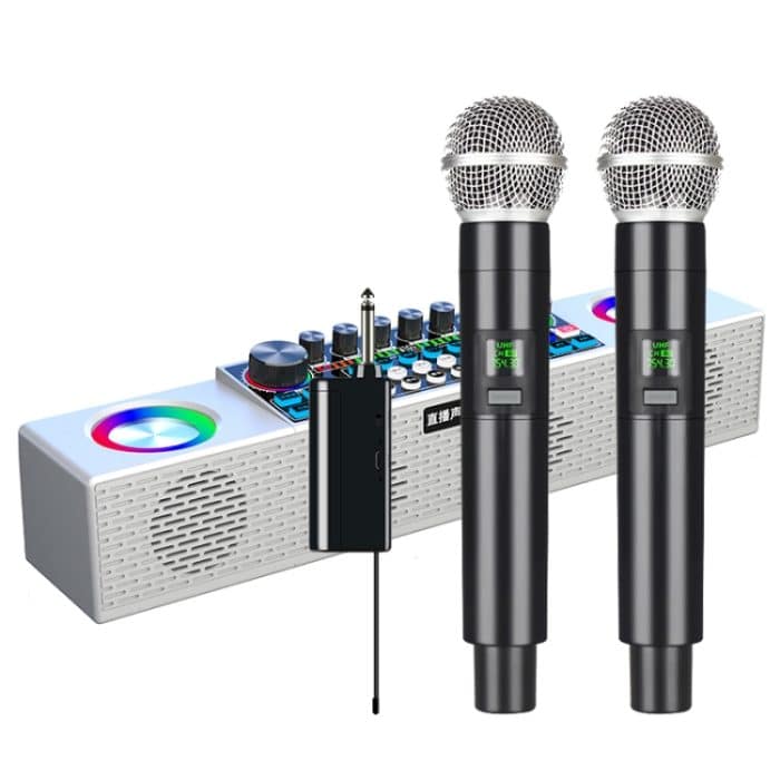 TBD0603449404.jpg X80 Tragbarer, multifunktionaler, kabelloser Bluetooth-Soundkarten-Lautsprecher für Live-Gesang, Black, White, Dual-microphone Black, Dual-microphone White, Black Universal, White Universal – Bild 1