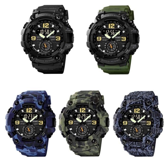 SKMEI 1637 Sport-Digitalanzeige für den Außenbereich, stoßfester Kunststoff, großes Zifferblatt, Herrenuhr, Black, Army Green, Blue Camouflage, Army Green Camouflage, Gray Black – Bild 2