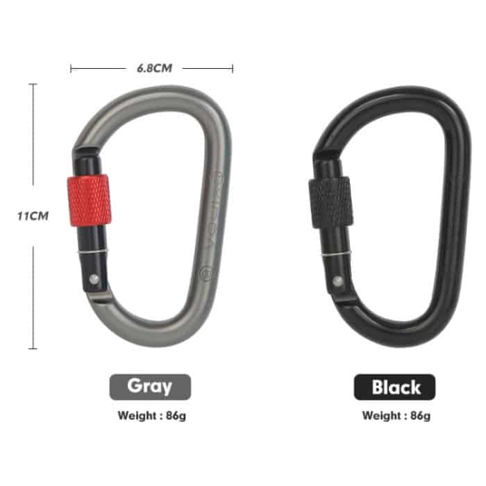 Xinda 25 kN Kletterkarabiner aus Aluminiumlegierung, D-förmiges Schraubtorschloss, 25kN Carabiner (Gray), 25kN Carabiner (Black) – Bild 3