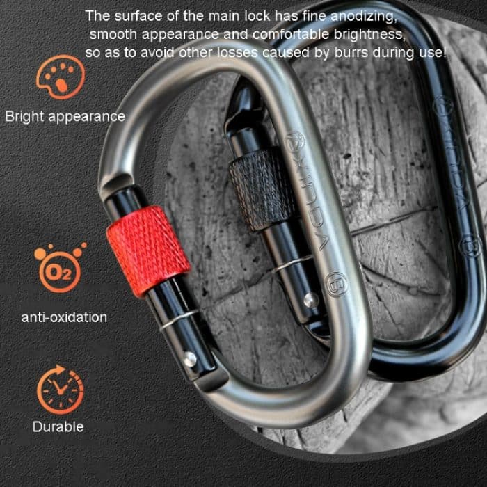 Xinda 25 kN Kletterkarabiner aus Aluminiumlegierung, D-förmiges Schraubtorschloss, 25kN Carabiner (Gray), 25kN Carabiner (Black) – Bild 5