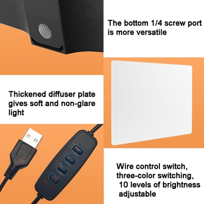 10 Zoll 3000-6500K Dreifarben-Temperaturfotografie-Flachbildschirm-Live-Fülllicht, Spezifikation:, Only Light, 30cm Bracket, 42CM Bracket, 0.5m Bracket, 2.1m Bracket, 2.1m Bracket+Clip, Small Tripod – Bild 6