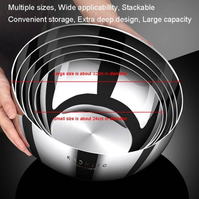 Kacheeg 316 Edelstahlbecken, Lebensmittelqualität, verdicktes Küchenknetbecken, Größe:, 24cm, 26cm, 28cm, 30cm, 32cm – Bild 2