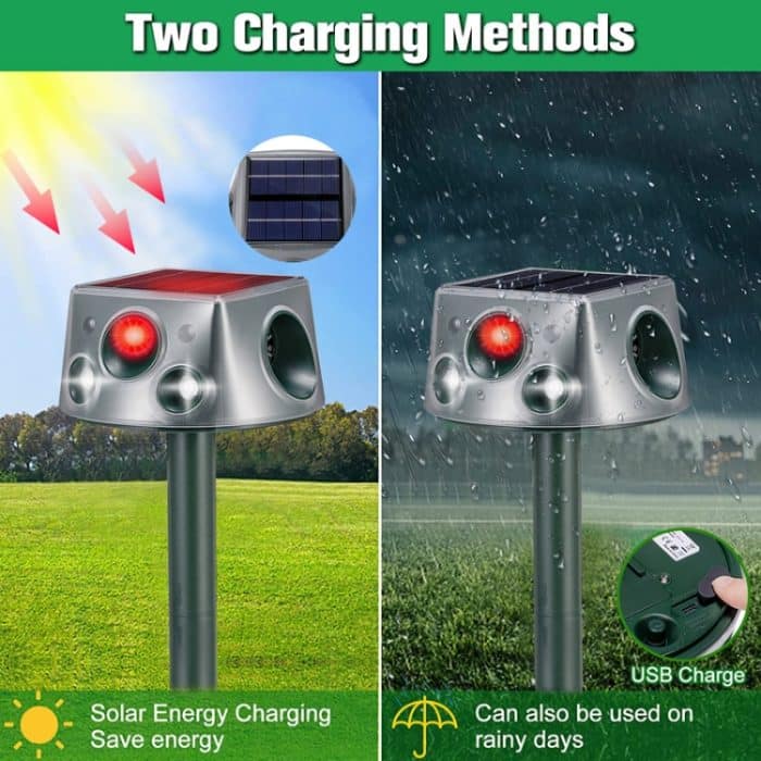 SK031 Vierseitiger Solar-Tiervertreiber, Vogelvertreiber, Ultraschall-Rattenvertreiber, Rat Repeller – Bild 7