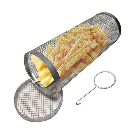 Outdoor-Grillkäfig aus Edelstahl, rundes Netzrohr, 20cm With Hook, 30cm With Hook