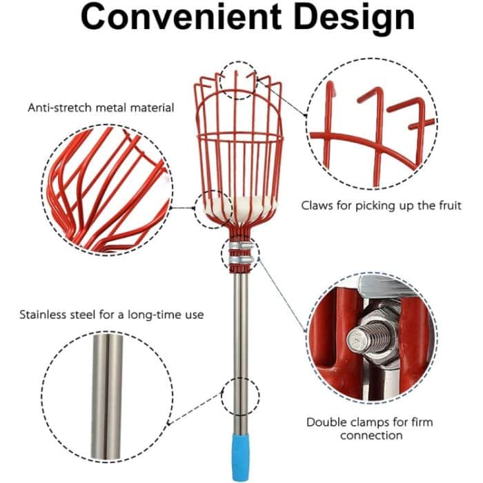 Luft-Obstpflücker aus Edelstahl, Obstpflücker, With Rod 4 Sections 1.6m, With Rod 6 Sections 2.4m, With Rod 9 Sections 3.6m, With Rod 10 Sections 4m – Bild 4