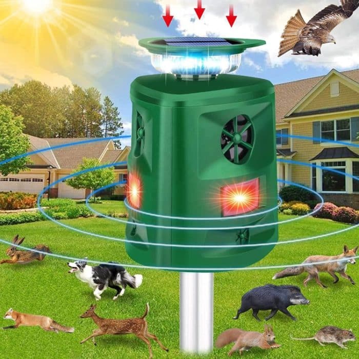 SK698 Solarbetriebener Tiervertreiber, 360-Grad-Blitzlicht, Vogelvertreiber, Ultraschall-Rattenvertreiber, Ultrasonic Rat Repeller – Bild 2