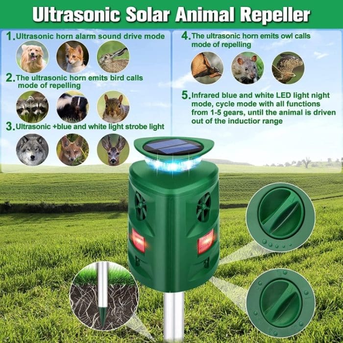 SK698 Solarbetriebener Tiervertreiber, 360-Grad-Blitzlicht, Vogelvertreiber, Ultraschall-Rattenvertreiber, Ultrasonic Rat Repeller – Bild 6