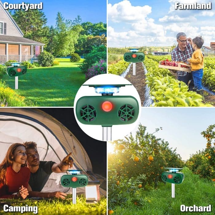 SK628 Solarbetriebener Tiervertreiber, 360-Grad-Blitzlicht, Vogelvertreiber, Ultraschall-Rattenvertreiber, Bird Repeller – Bild 11