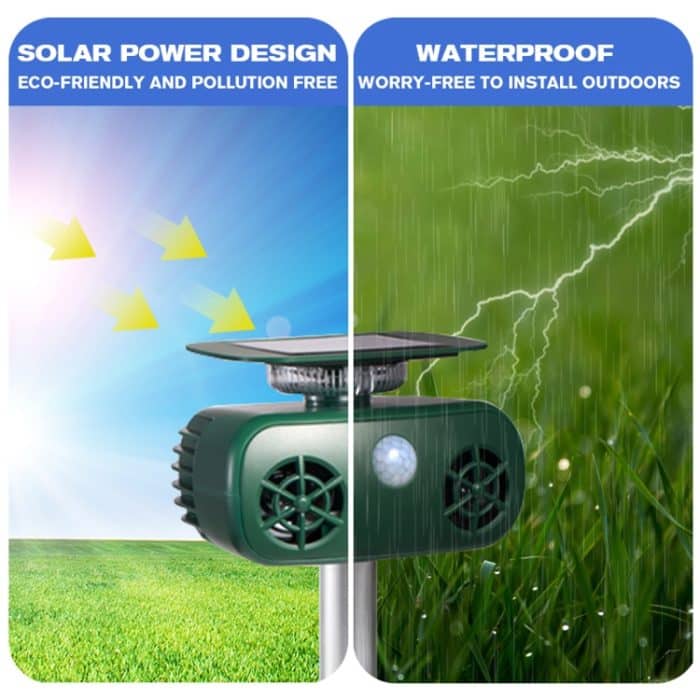 SK628 Solarbetriebener Tiervertreiber, 360-Grad-Blitzlicht, Vogelvertreiber, Ultraschall-Rattenvertreiber, Bird Repeller – Bild 7