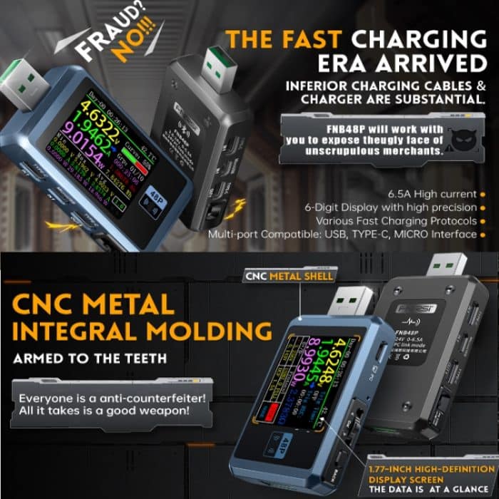 FNIRSI FNB48P USB-Handy-Gleichstrom-Ladegerät-Detektor, Farbe:, Bluetooth Blue, Without Bluetooth Black – Bild 6