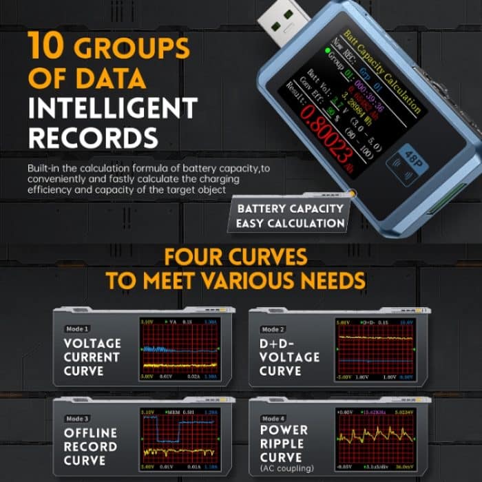 FNIRSI FNB48P USB-Handy-Gleichstrom-Ladegerät-Detektor, Farbe:, Bluetooth Blue, Without Bluetooth Black – Bild 7