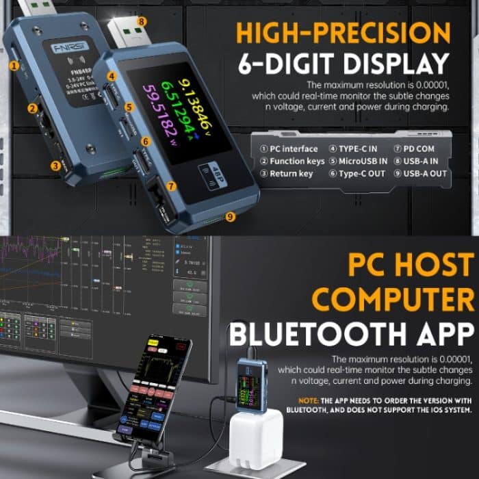 FNIRSI FNB48P USB-Handy-Gleichstrom-Ladegerät-Detektor, Farbe:, Bluetooth Blue, Without Bluetooth Black – Bild 8